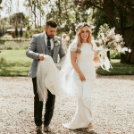 bride and groom walking
