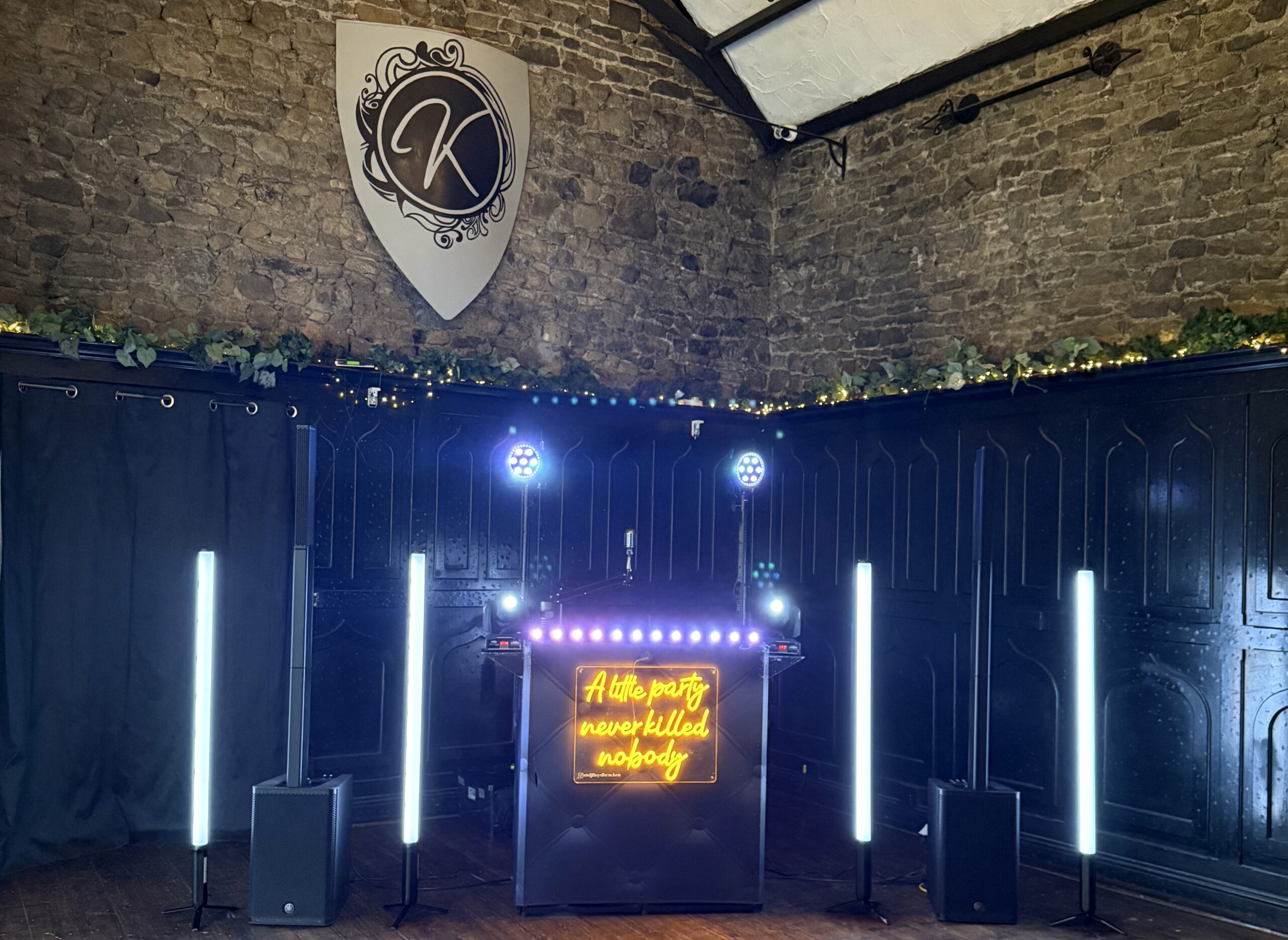 Dj LLoyd Bracken DJ set up at KInnity Castle